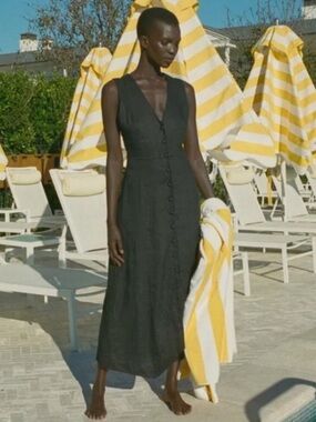 cesarina dress from den A night out with @champagnemani in our '90s-inspired DEN Heirloom Cesarina  Dressan Italian cotton velvet treasure   ~  Image  description // Imani wears a cap-sleeved black velvet sheath dress with